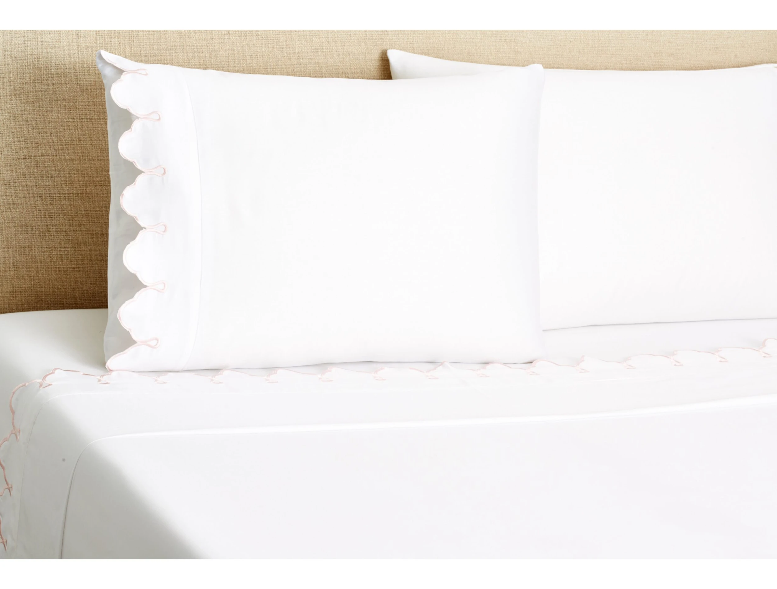 CK Embroidered Scalloped Sheet Set, Pink 3 CK Embroidered Scalloped Sheet Set, Pink