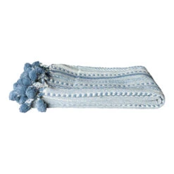 Azul Handloomed Cotton Pom-Pom Throw
